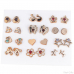 2023 NEW 12~36 Pairs Fashion Women Girls Resin Plastic Crystal Diamante Flower Stud Earrings Set Random Style Gold Color Jewelry