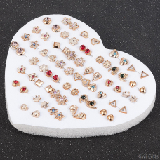 2023 NEW 12~36 Pairs Fashion Women Girls Resin Plastic Crystal Diamante Flower Stud Earrings Set Random Style Gold Color Jewelry