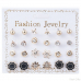 2023 NEW 12~36 Pairs Fashion Women Girls Resin Plastic Crystal Diamante Flower Stud Earrings Set Random Style Gold Color Jewelry