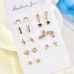 2023 NEW 12~36 Pairs Fashion Women Girls Resin Plastic Crystal Diamante Flower Stud Earrings Set Random Style Gold Color Jewelry