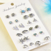 2023 NEW 12~36 Pairs Fashion Women Girls Resin Plastic Crystal Diamante Flower Stud Earrings Set Random Style Gold Color Jewelry
