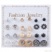 2023 NEW 12~36 Pairs Fashion Women Girls Resin Plastic Crystal Diamante Flower Stud Earrings Set Random Style Gold Color Jewelry