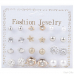2023 NEW 12~36 Pairs Fashion Women Girls Resin Plastic Crystal Diamante Flower Stud Earrings Set Random Style Gold Color Jewelry
